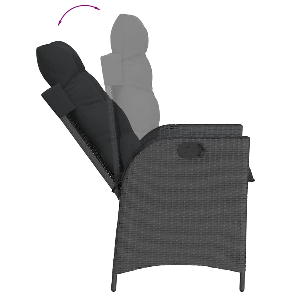 7 Pcs conjunto de jantar p/ jardim c/ almofadões vime PE preto