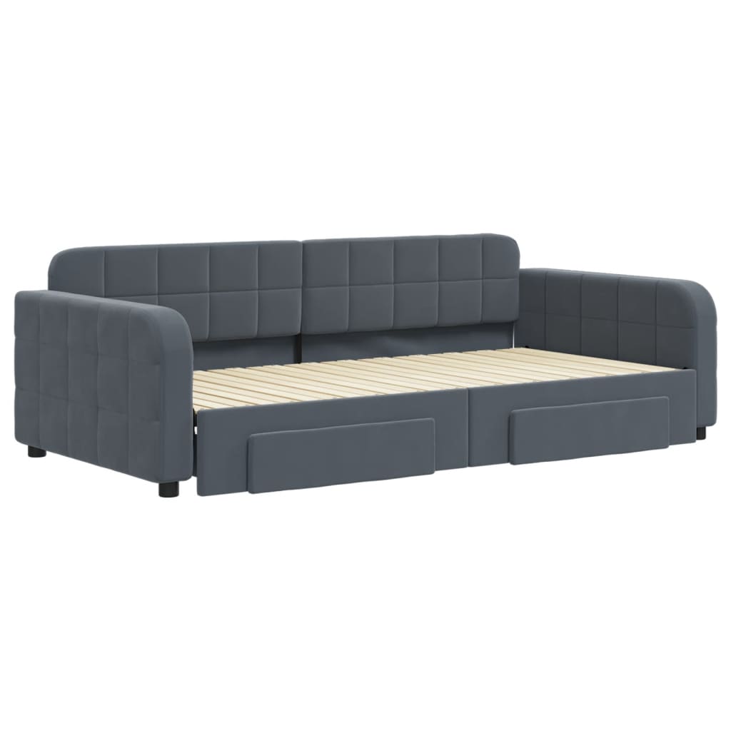 Sofá-cama c/ gavetão e gavetas 100x200cm veludo cinzento-escuro
