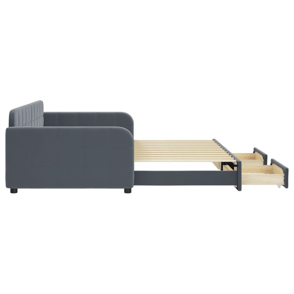 Sofá-cama c/ gavetão e gavetas 100x200cm veludo cinzento-escuro