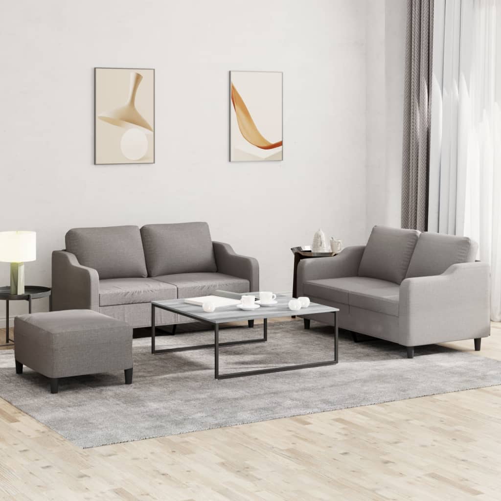 3 Pcs conjunto de sofás com almofadões tecido cinza-acastanhado