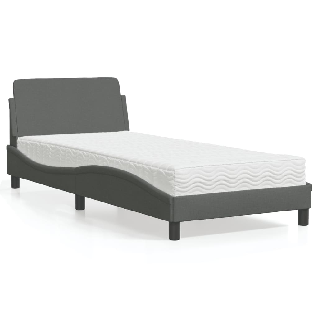 Cama com colchão dover 90x190 cm tecido cinzento-escuro