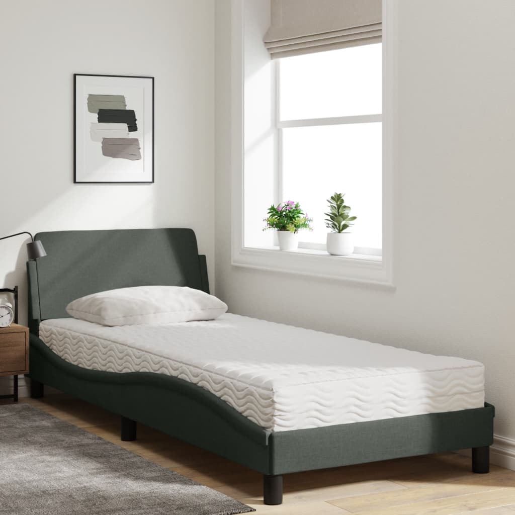 Cama com colchão dover 90x190 cm tecido cinzento-escuro