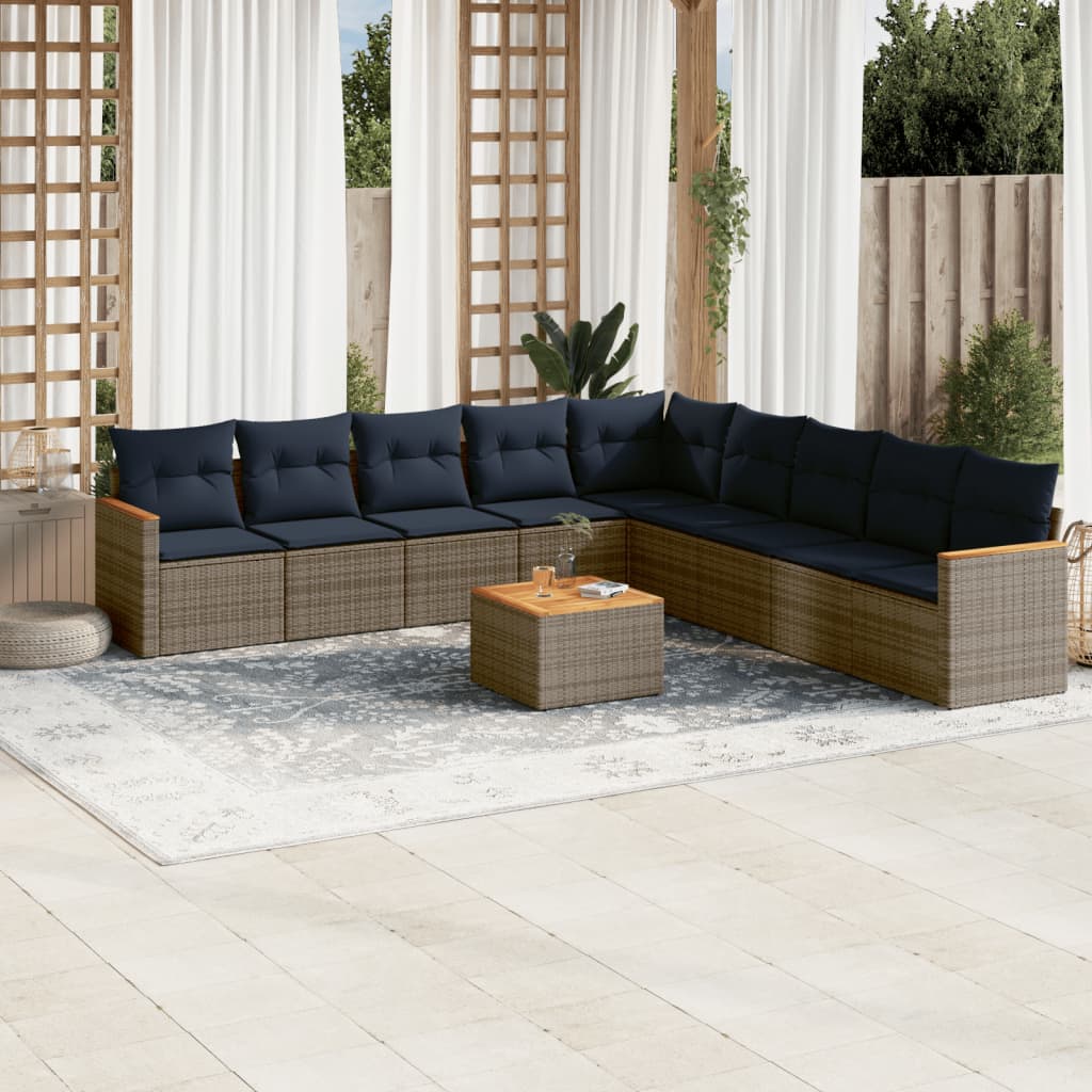 Conjunto de sofá de jardim com 10 peças e almofadas em rattan sintético cinza