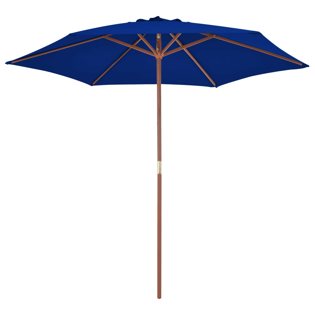 Guarda-sol de jardim com poste de madeira 270 cm azul