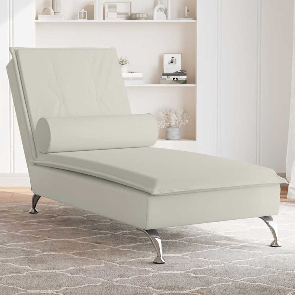 Chaise lounge de massagem com rolo veludo creme