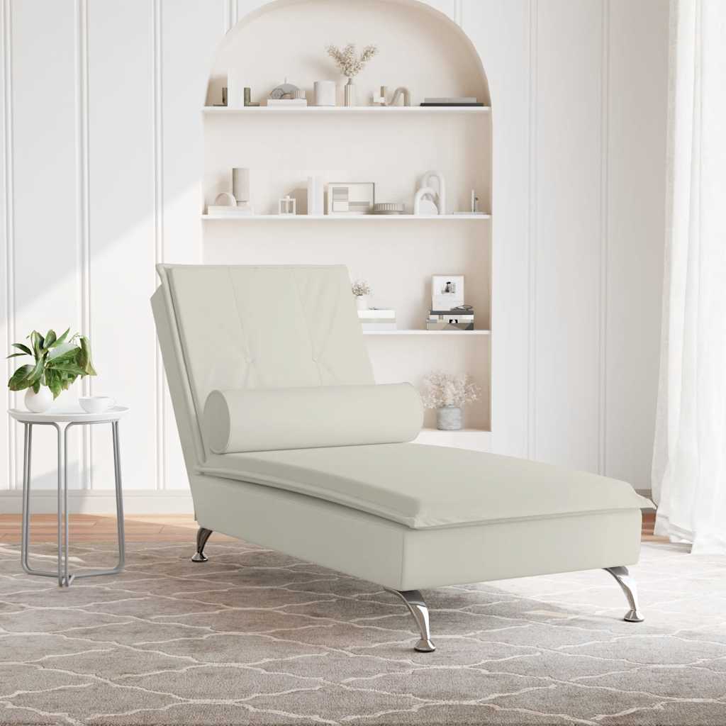 Chaise lounge de massagem com rolo veludo creme