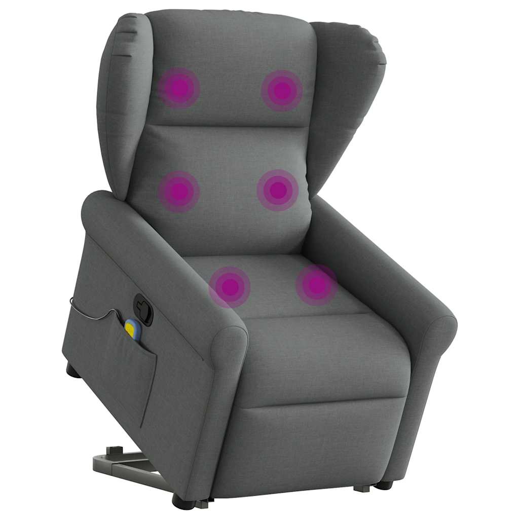 Poltrona elevatória de massagens tecido cinzento-escuro