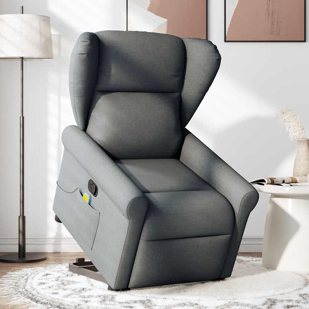 Poltrona elevatória de massagens tecido cinzento-escuro