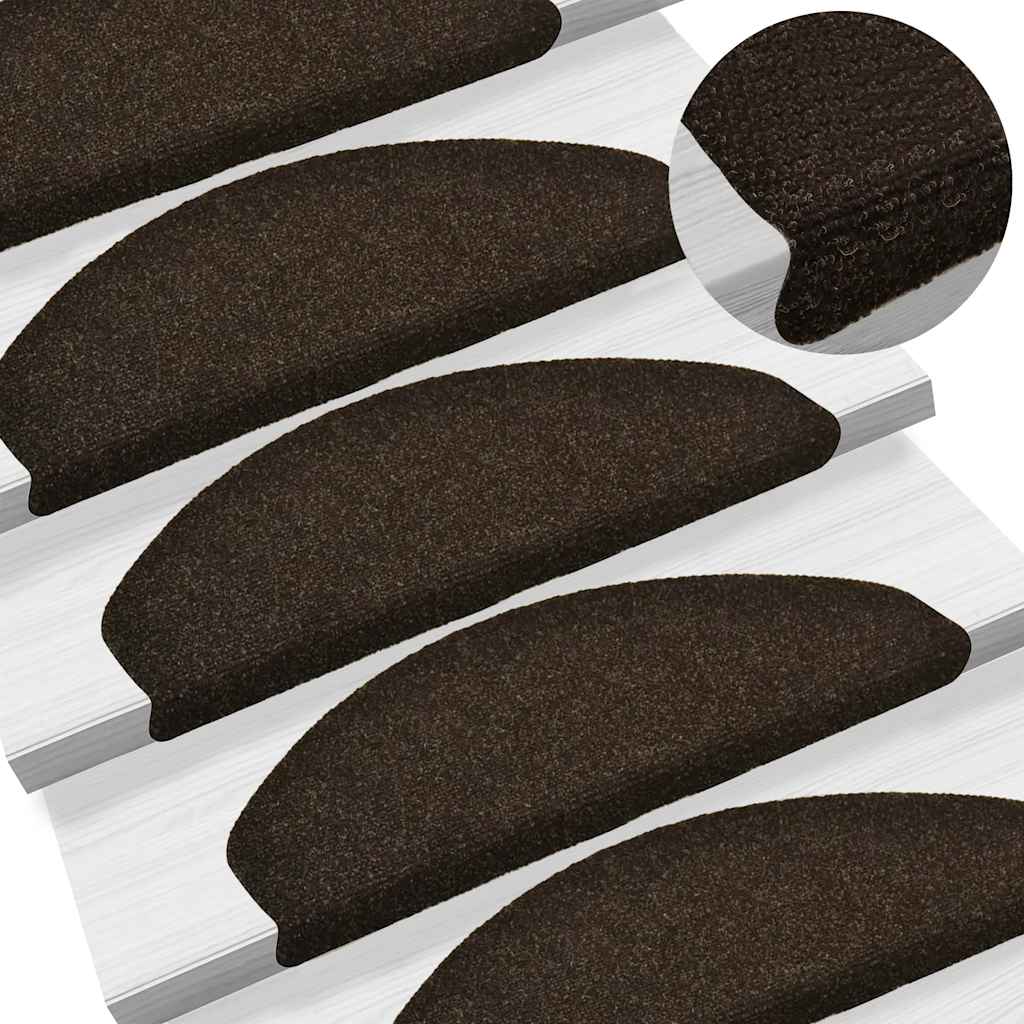 Tapetes de escada autoadesivos 30 peças 65x21x4 cm marrom escuro meio redondo grande