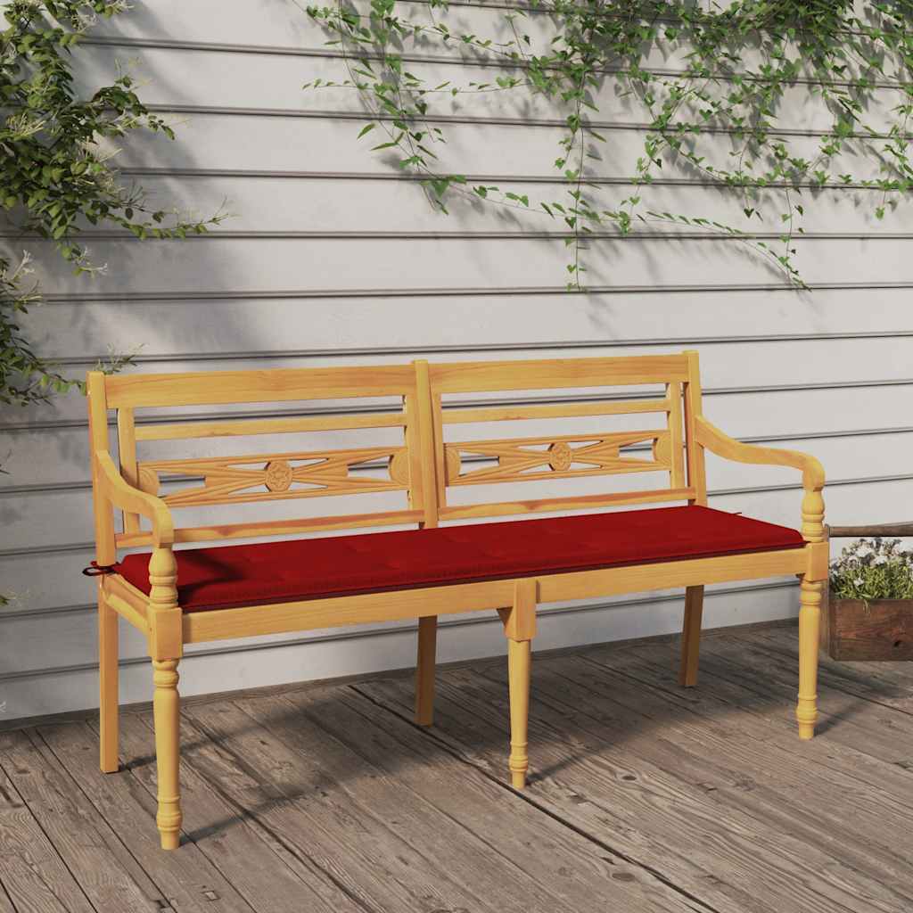 Banco batavia c/ almofadão vermelho 150 cm madeira teca maciça