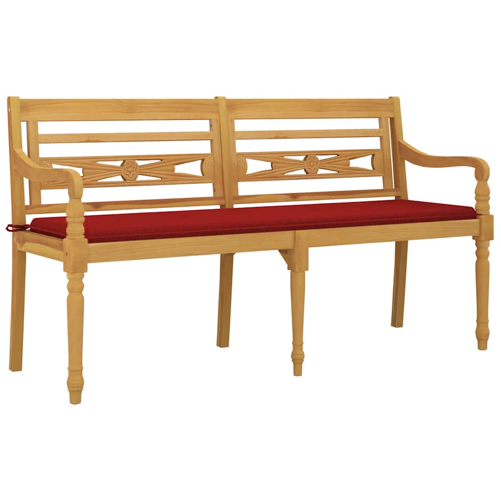 Banco batavia c/ almofadão vermelho 150 cm madeira teca maciça