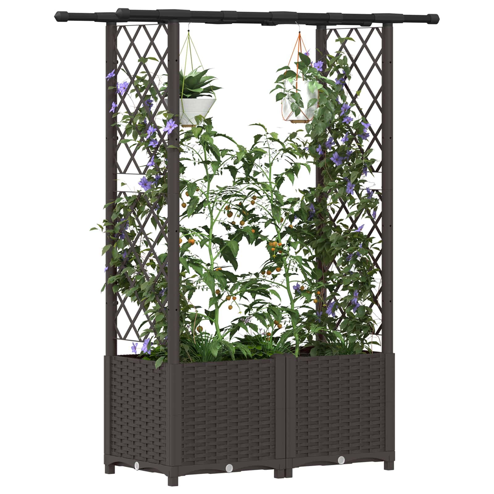 Cama elevada com treliça e telhado castanho 124,5 x 40 x 136 cm