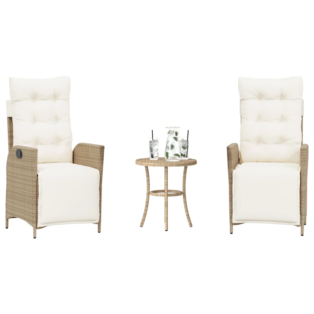 3 Pcs conjunto bistrô com almofadões vime PE bege