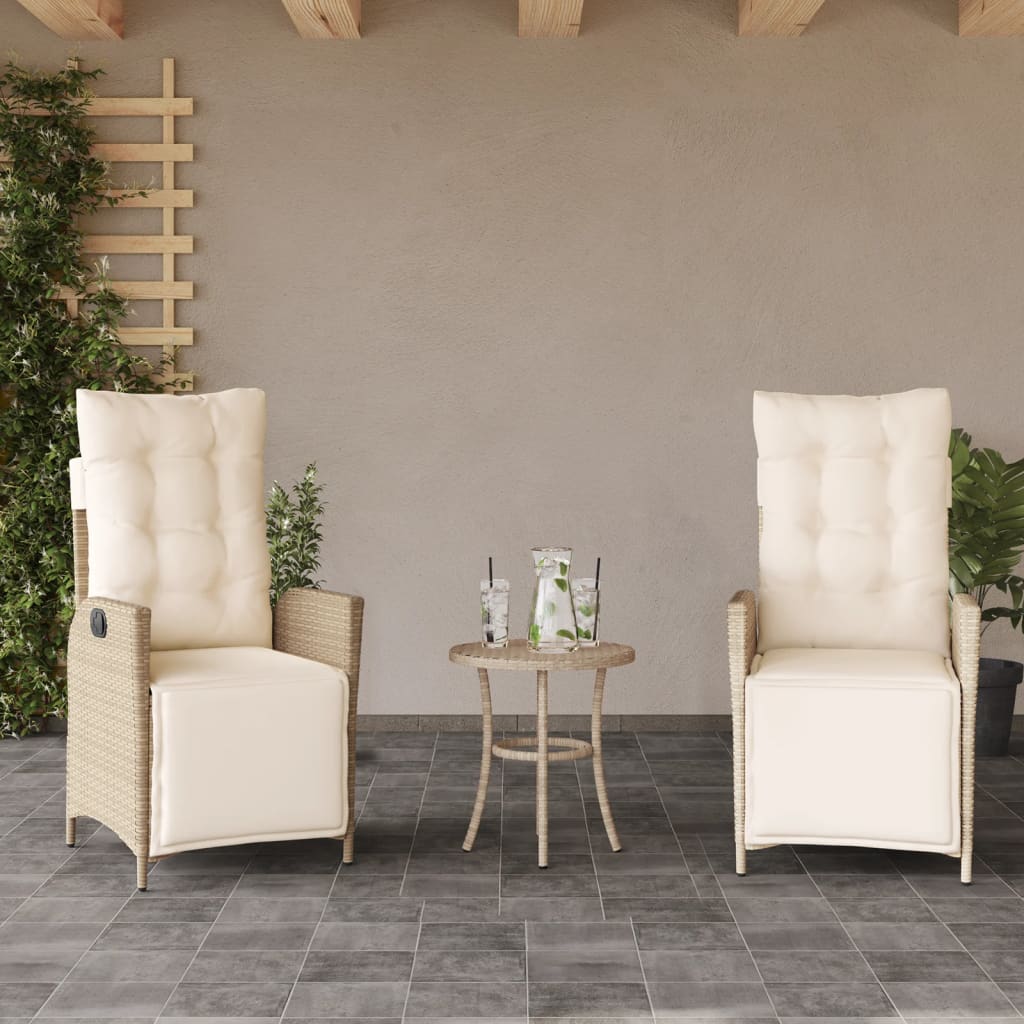 3 Pcs conjunto bistrô com almofadões vime PE bege