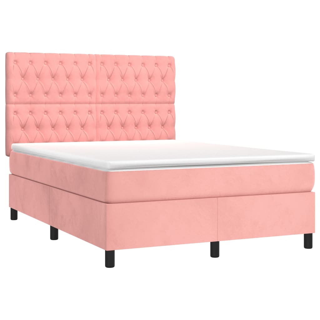 Cama com molas/colchão 140x190 cm veludo rosa
