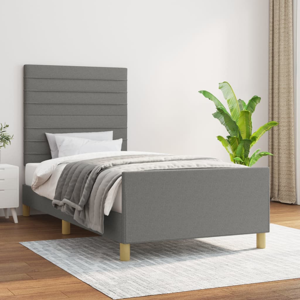 Estrutura de cama sem colchão 100x200 cm tecido cinzento-escuro