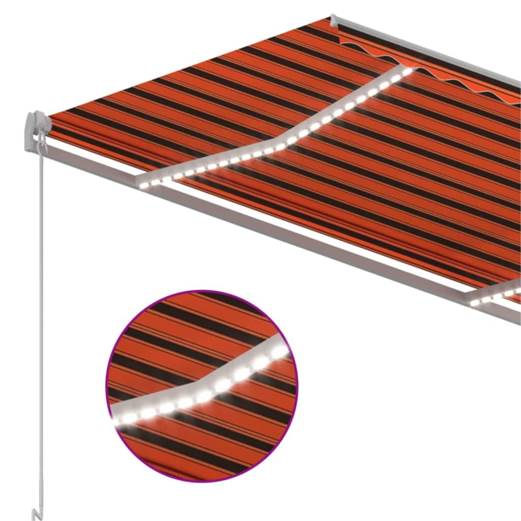 Toldo retrátil manual com LED 350x250 cm laranja e castanho