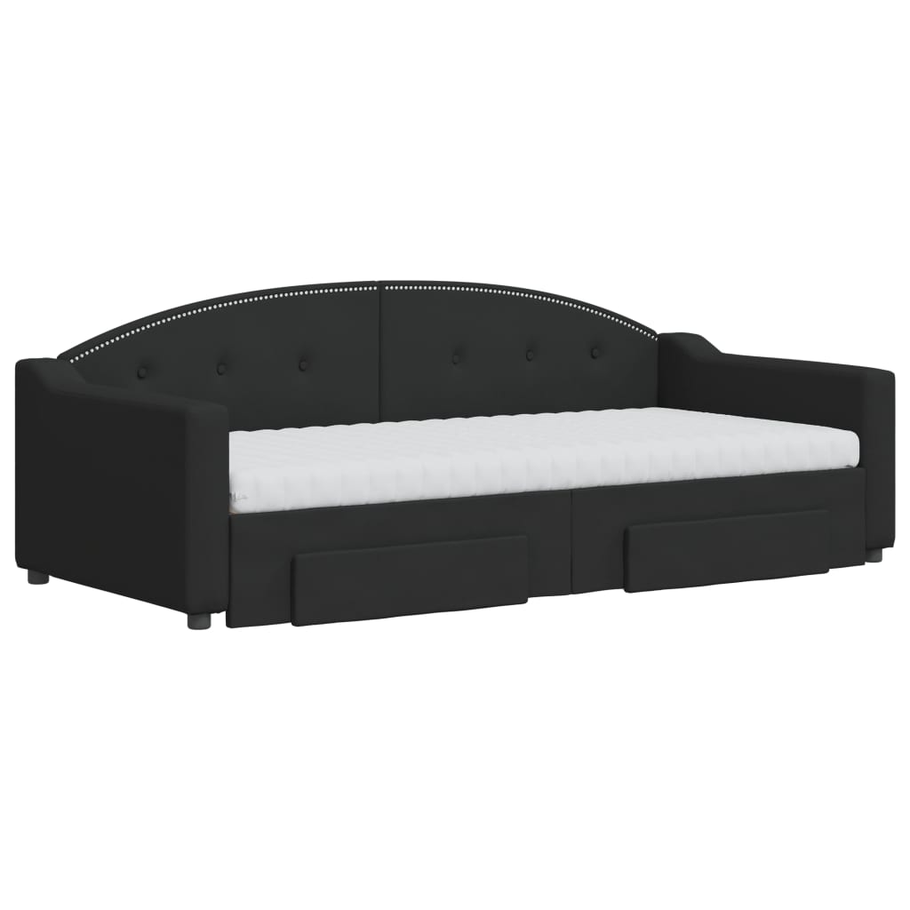 Sofá-cama com gavetão e gavetas 90x190 cm tecido preto
