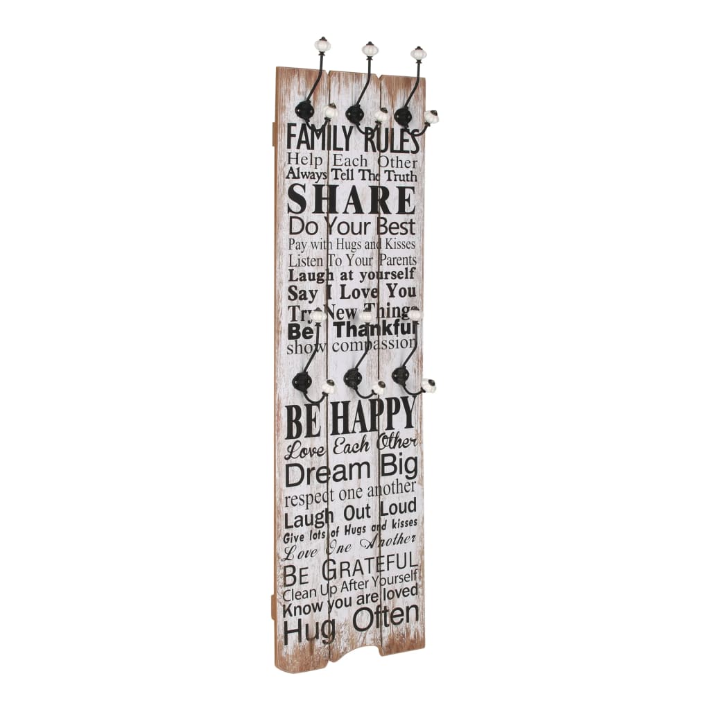 Bengaleiro de parede com 6 ganchos 120x40 cm family rules
