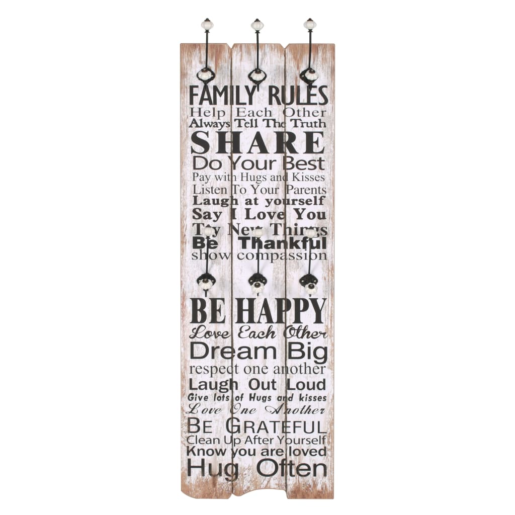 Bengaleiro de parede com 6 ganchos 120x40 cm family rules