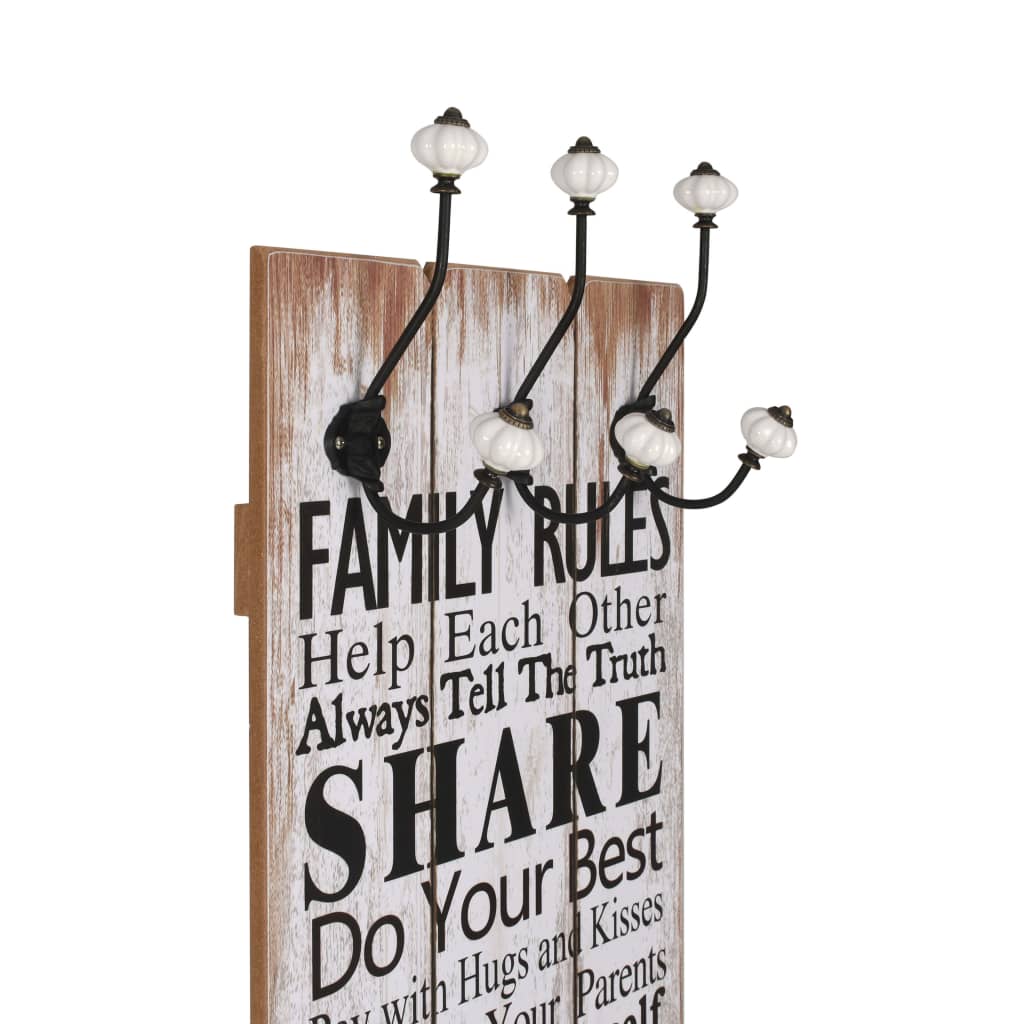 Bengaleiro de parede com 6 ganchos 120x40 cm family rules
