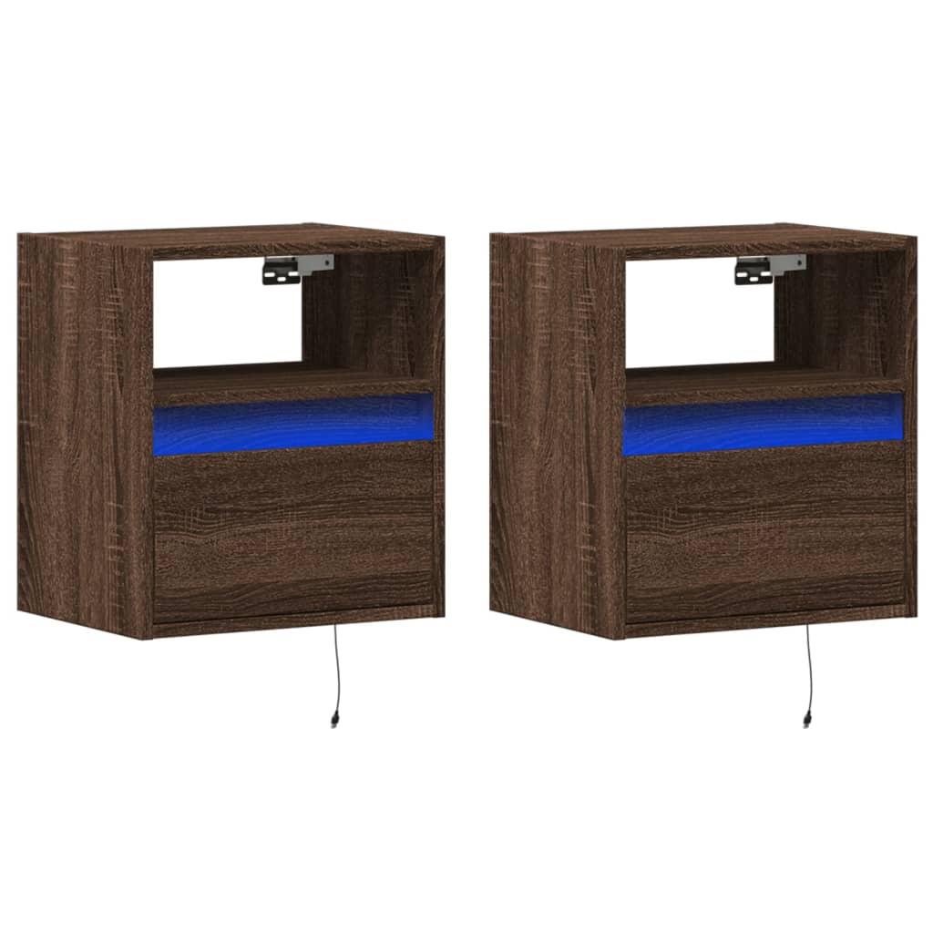 Móveis de parede para TV com luzes LED 2 pcs carvalho castanho