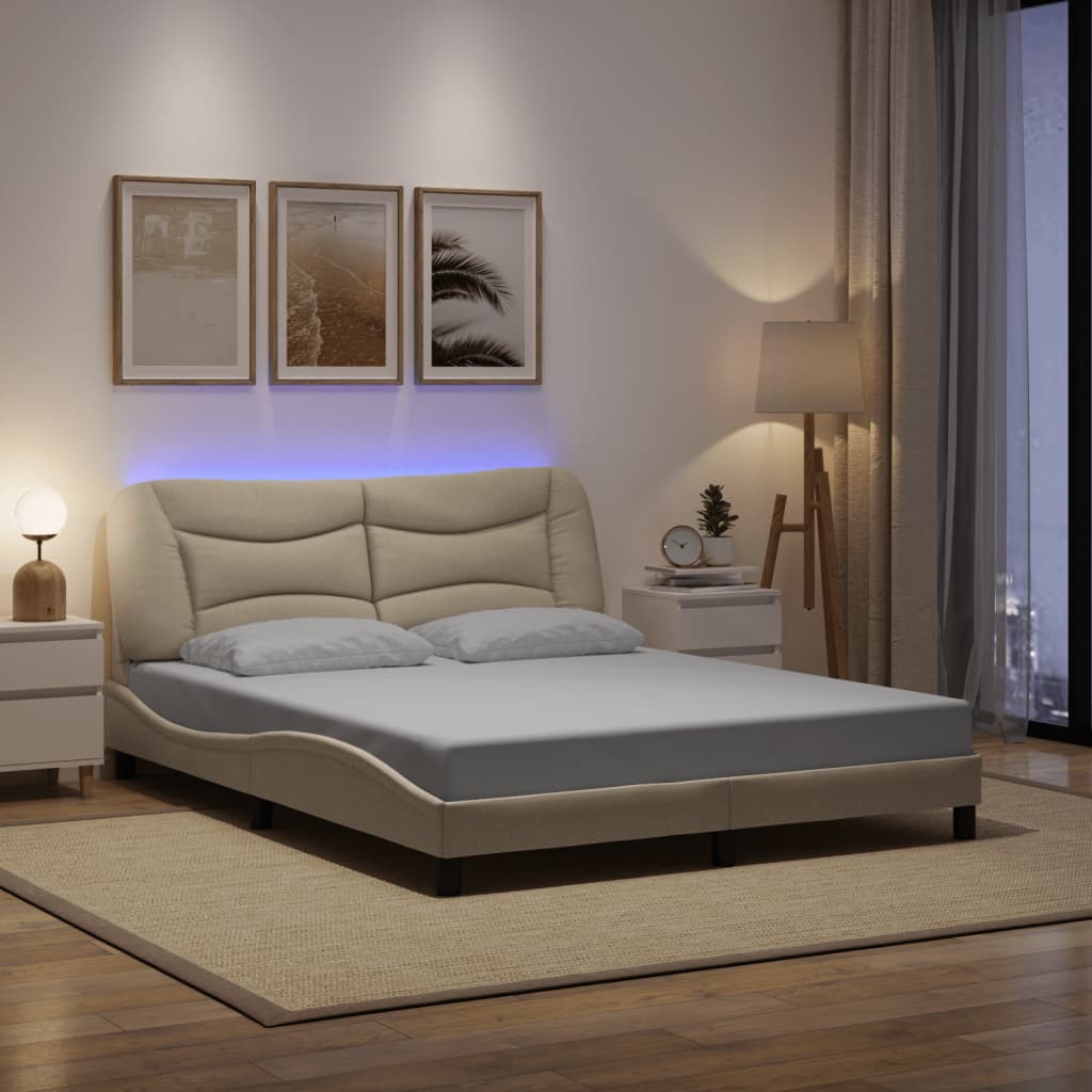 Estrutura de cama com LED sem colchão hvar 160x200 cm tecido creme