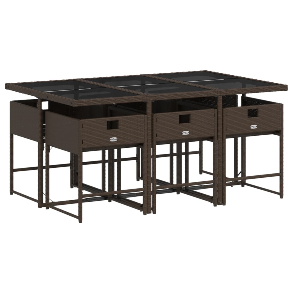 7 Pcs conjunto jantar p/ jardim c/ almofadões vime PE castanho