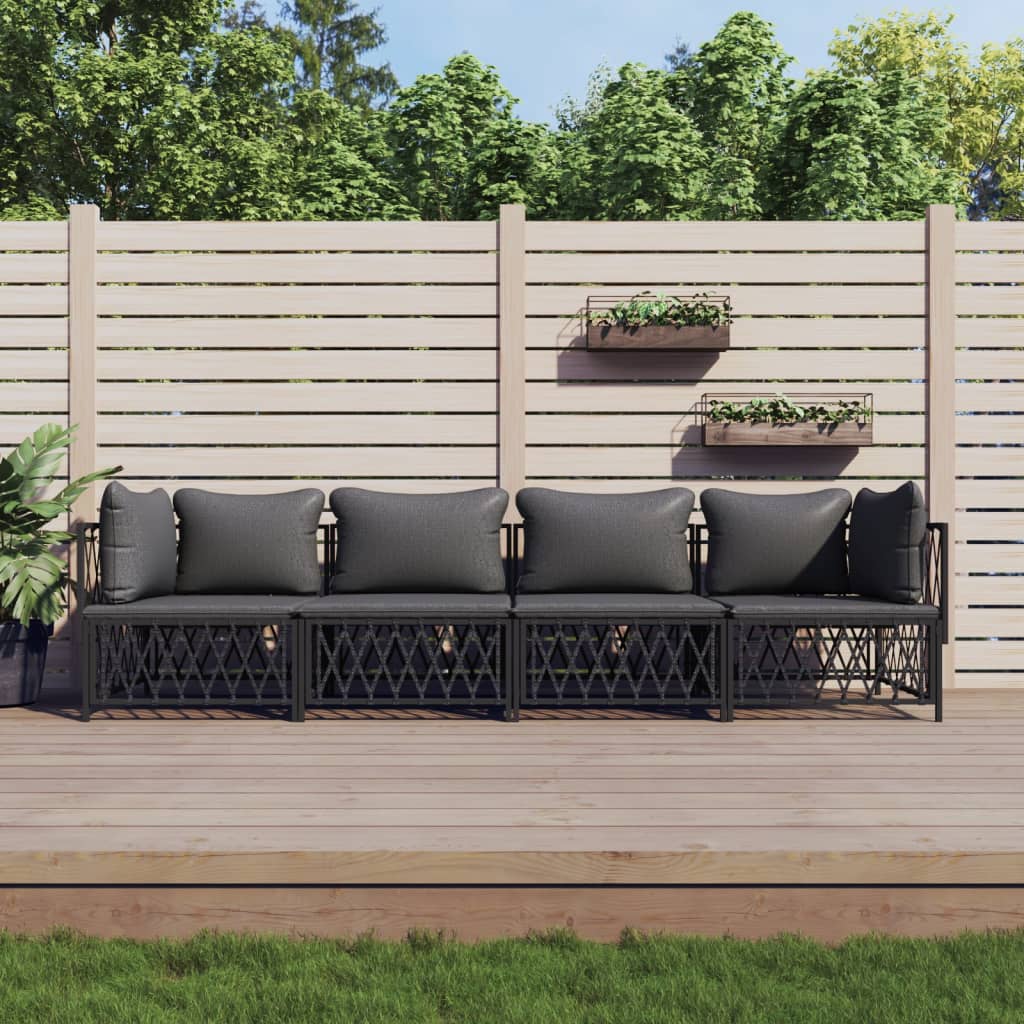 4 Pcs conjunto lounge de jardim com almofadões aço antracite
