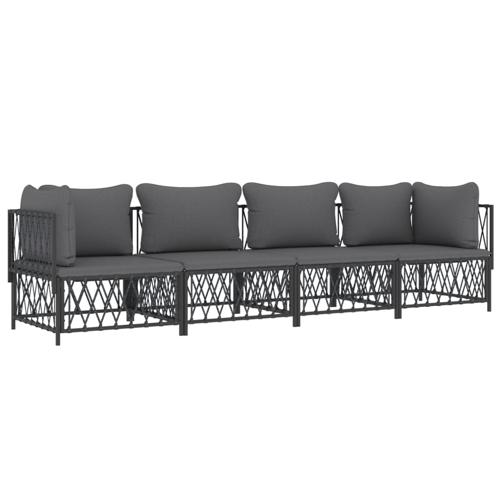 4 Pcs conjunto lounge de jardim com almofadões aço antracite