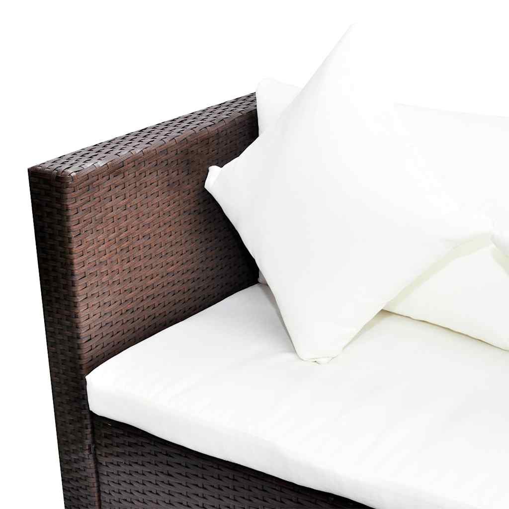 4 Pcs conjunto lounge jardim c/ almofadões vime PE castanho