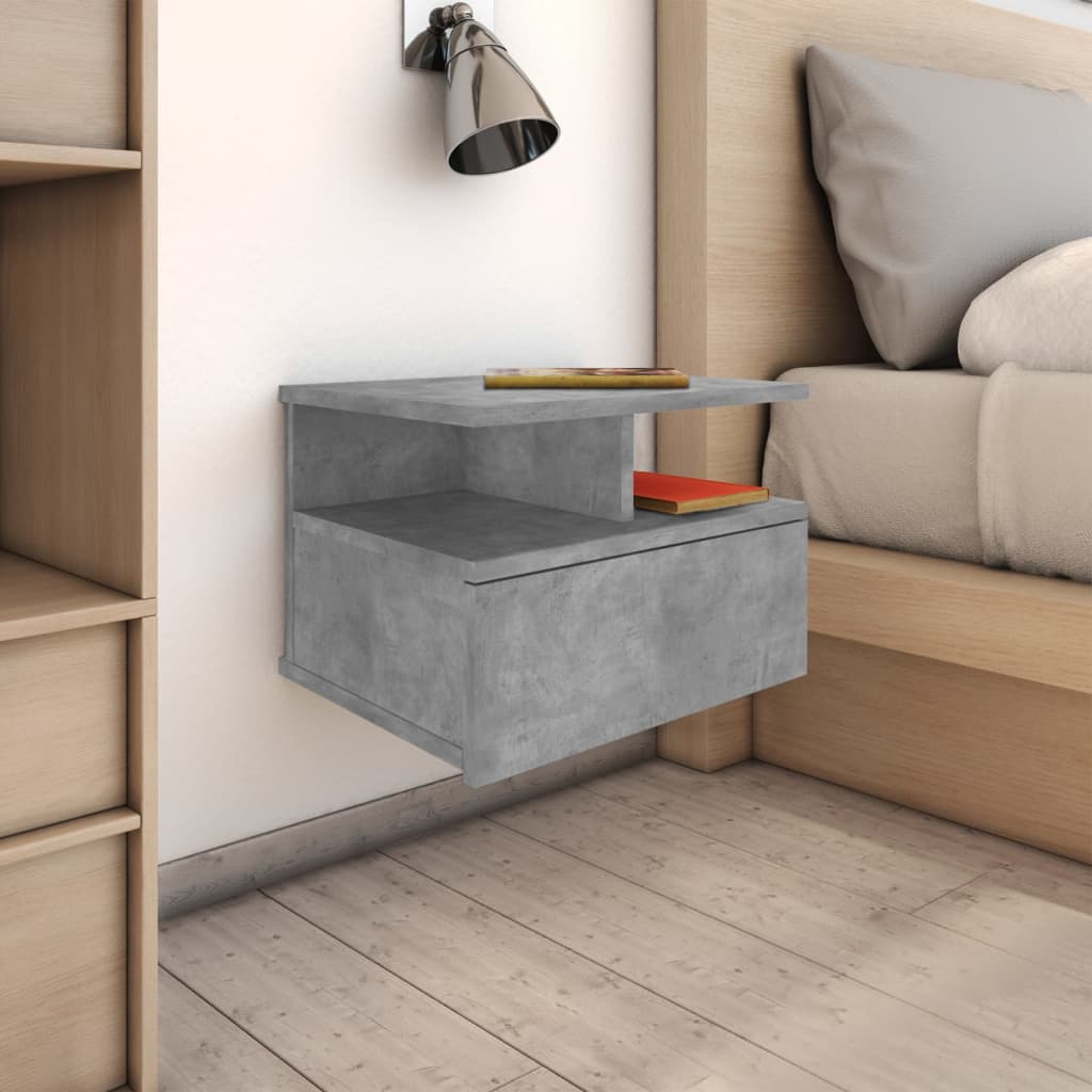 Mesa cabeceira suspensa 2pcs derivados madeira cinzento cimento