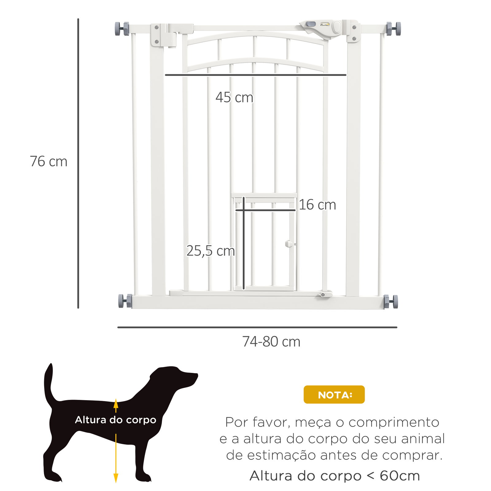 Barreira de segurança para cães 74-80 cm porta de segurança para animais com montagem a pressão e duplo bloqueio branco