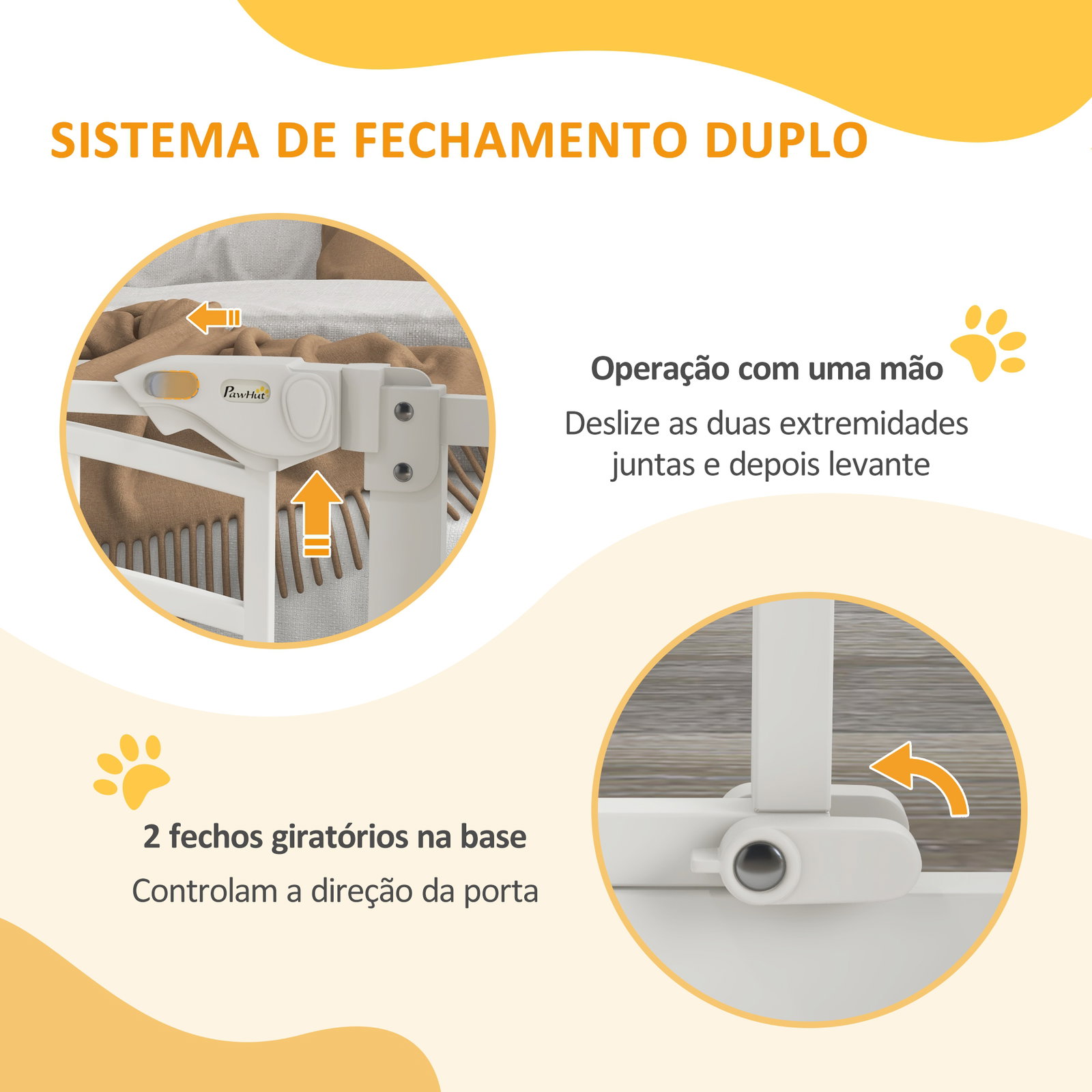 Barreira de segurança para cães 74-80 cm porta de segurança para animais com montagem a pressão e duplo bloqueio branco