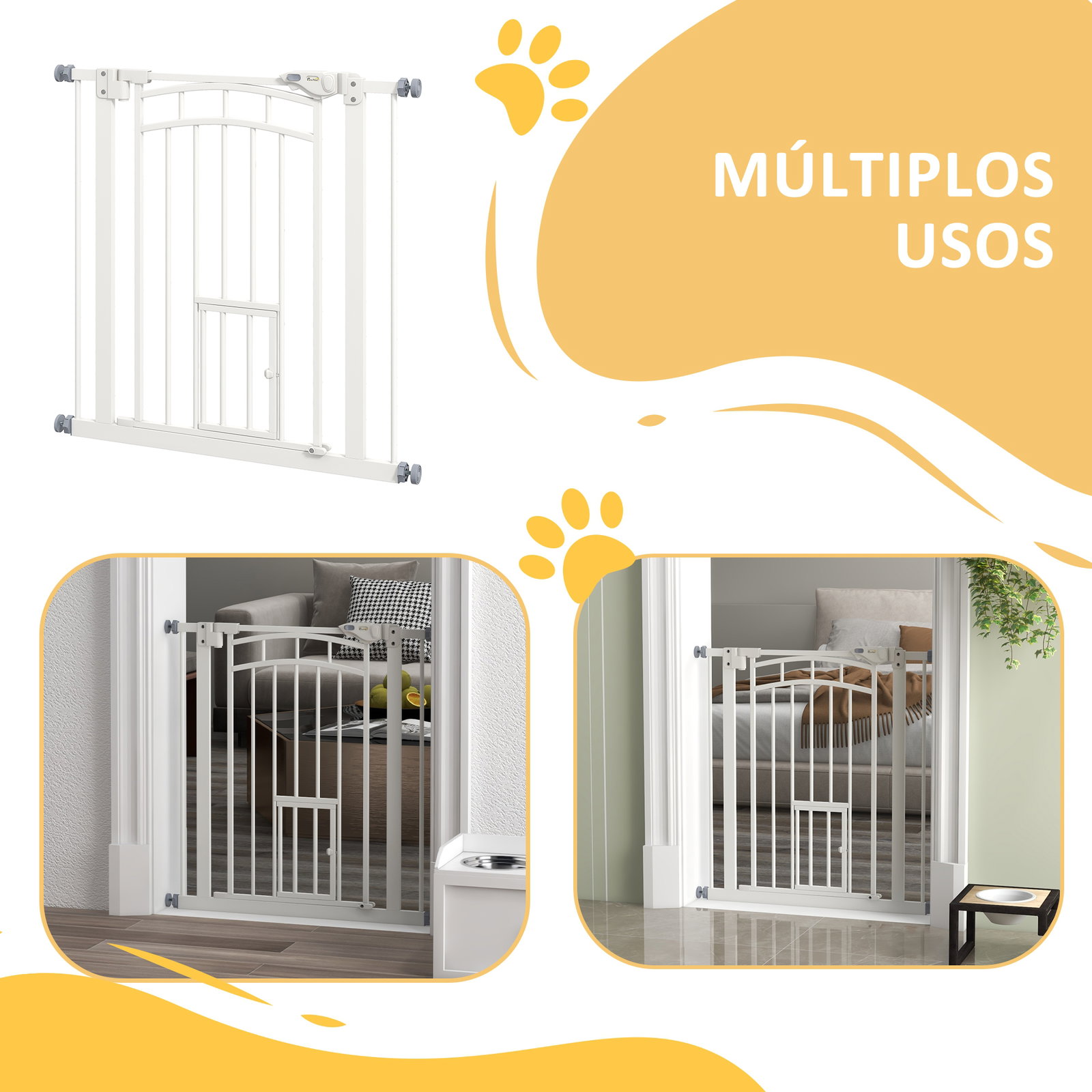 Barreira de segurança para cães 74-80 cm porta de segurança para animais com montagem a pressão e duplo bloqueio branco