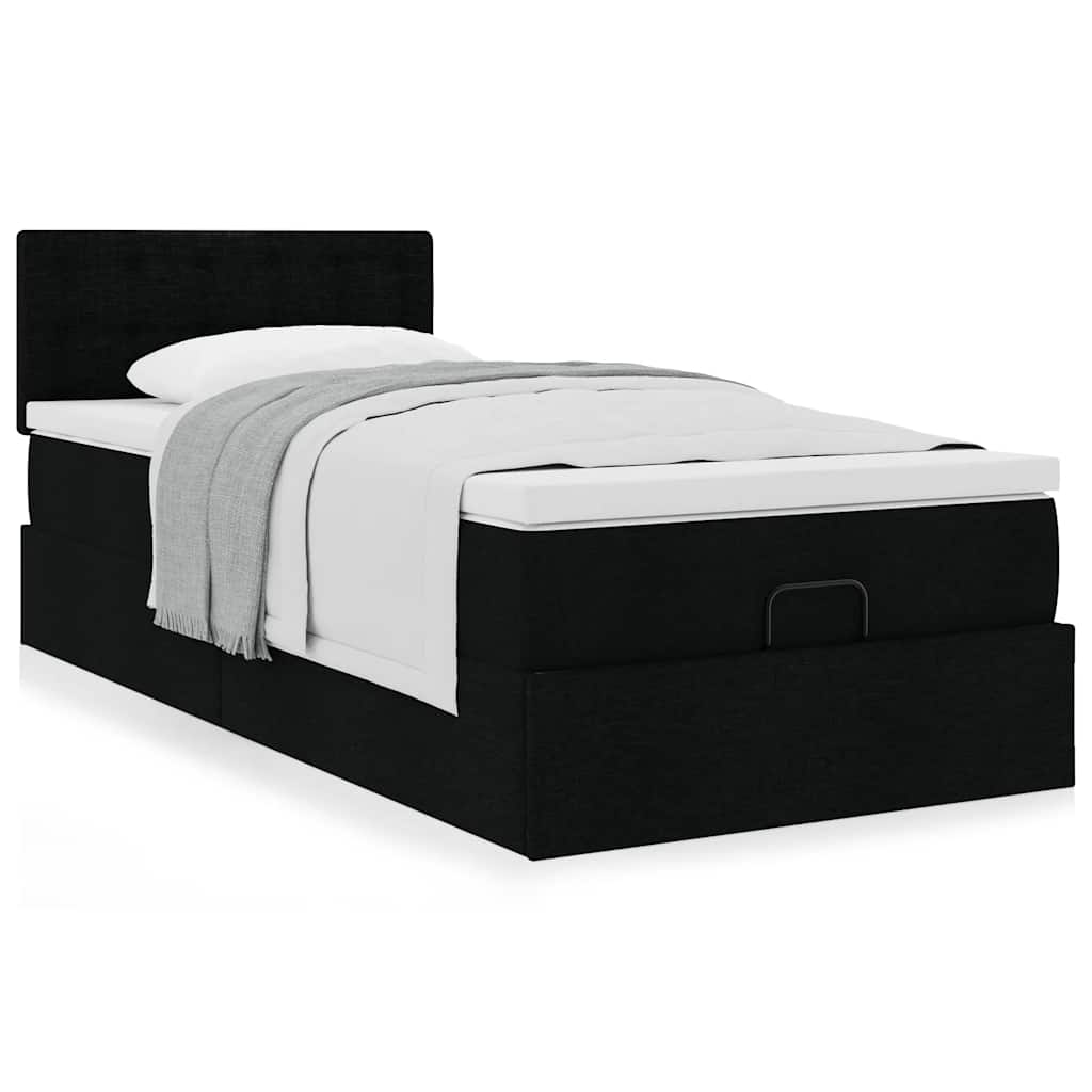 Estrutura de cama otomana com colchão preto tecido