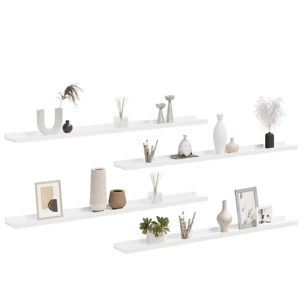 Prateleiras de parede 4 pcs 100x9x3 cm branco brilhante