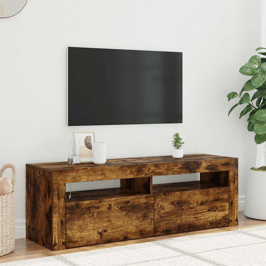 Móvel de TV com luzes LED 120x35x40 cm carvalho fumado