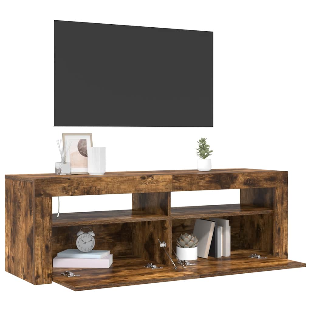 Móvel de TV com luzes LED 120x35x40 cm carvalho fumado