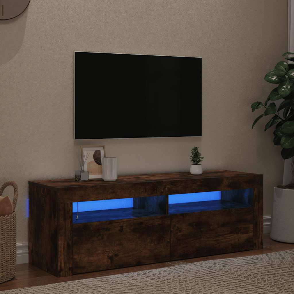 Móvel de TV com luzes LED 120x35x40 cm carvalho fumado