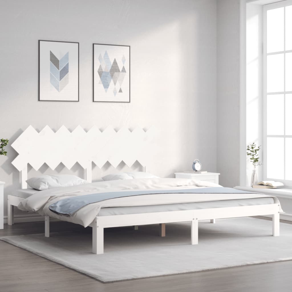 Estrutura cama super king size c/ cabeceira madeira branco