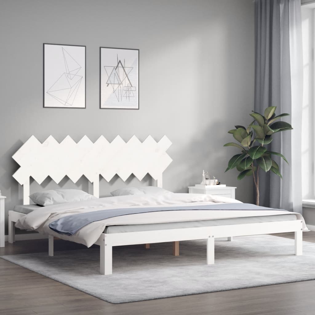 Estrutura cama super king size c/ cabeceira madeira branco