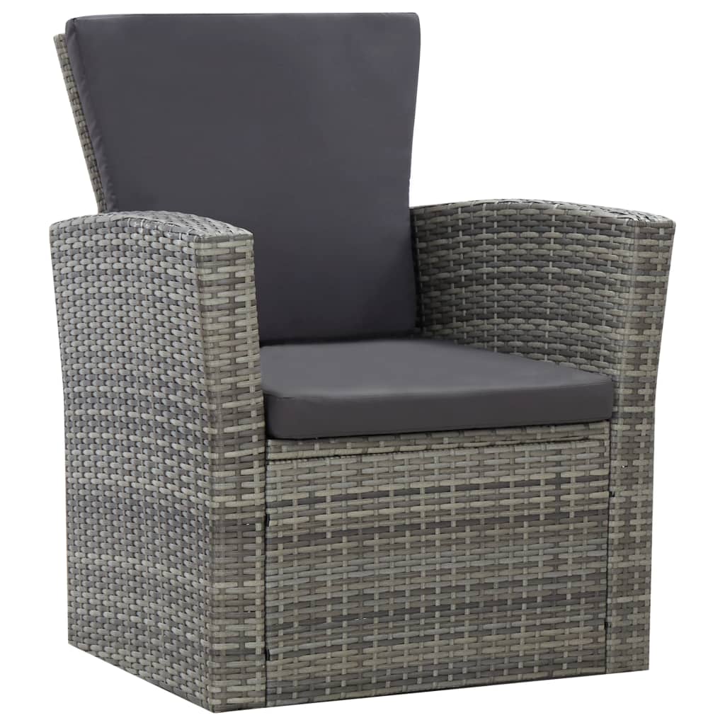 4 Pcs conjunto lounge de jardim c/ almofadões vime PE cinzento