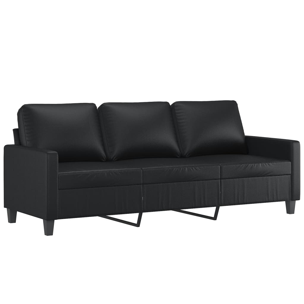 3 Pcs conjunto de sofás com almofadões couro artificial preto