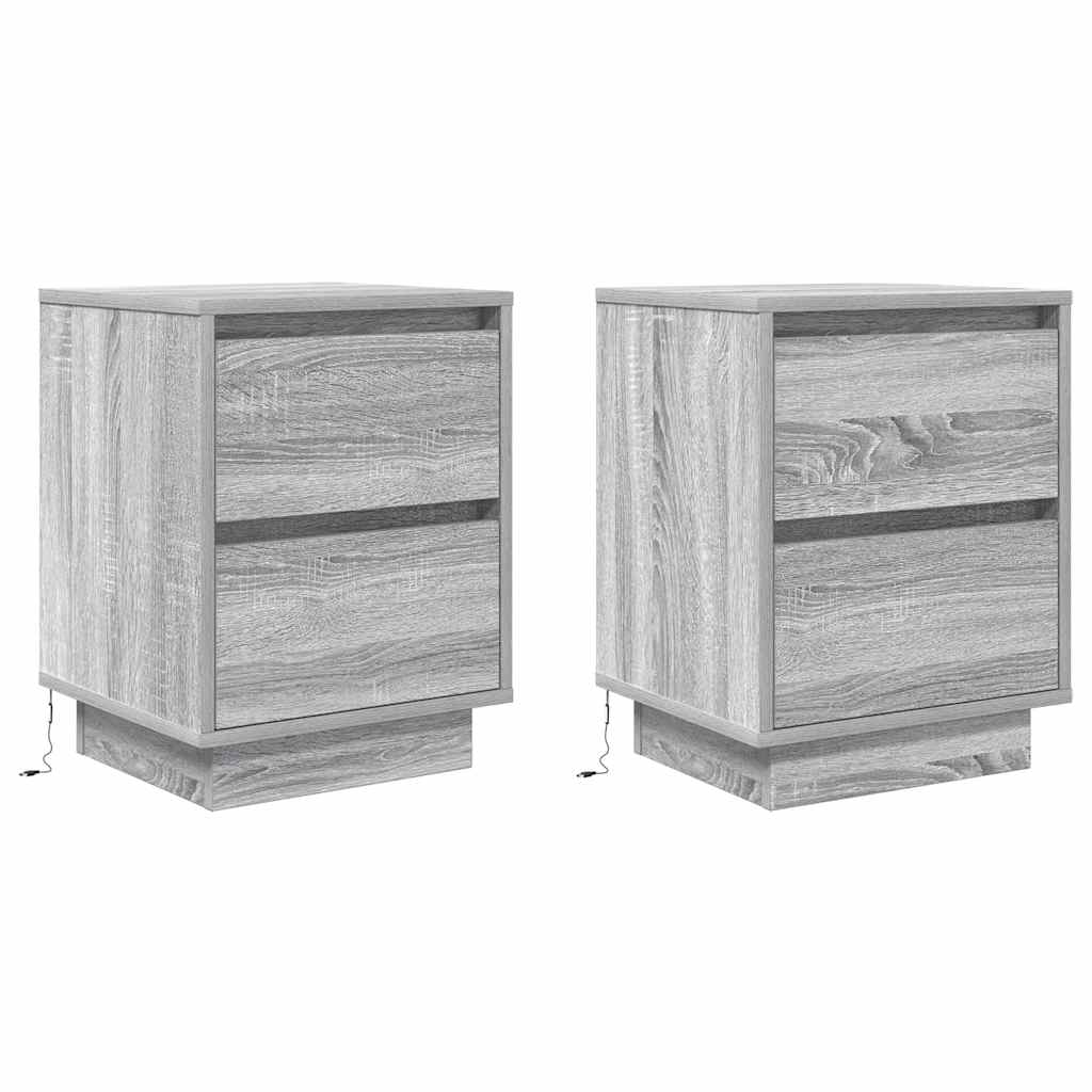 Mesas cabeceira c/ luzes LED 2 pcs 38x34x50 cm cinzento-sonoma