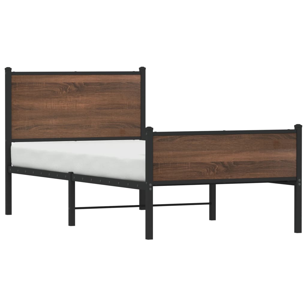Estrutura de cama sem colchão 90x190 cm metal carvalho castanho