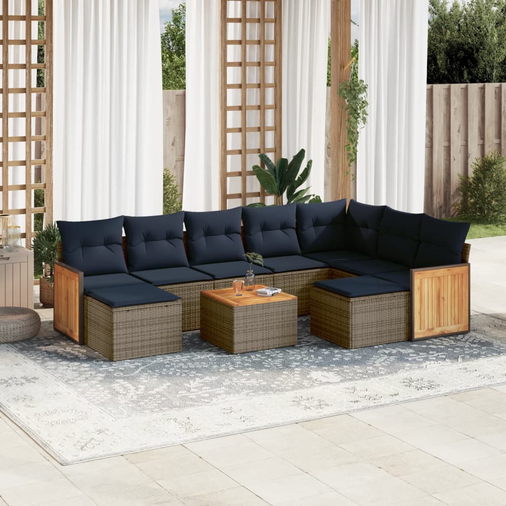 Conjunto de sofá de jardim com 10 peças e almofadas em rattan sintético cinza