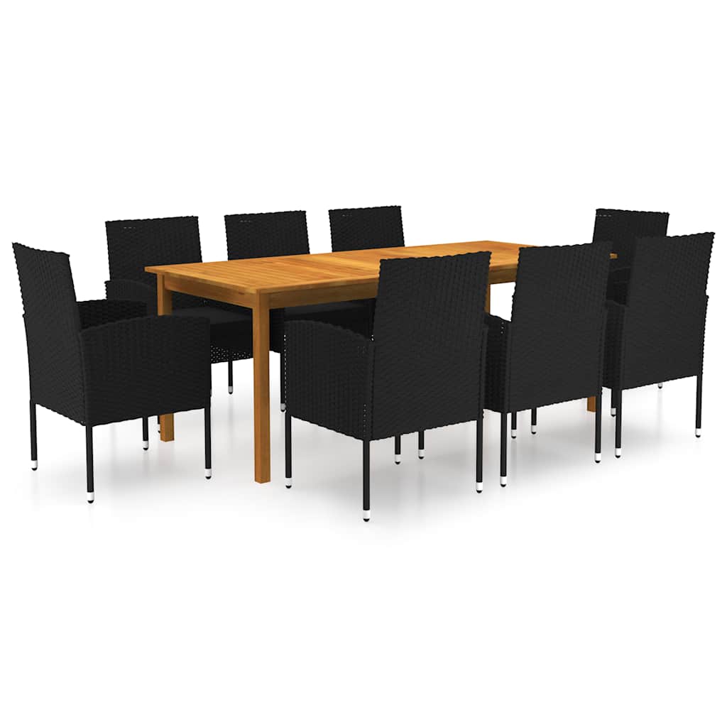 9 Pcs conjunto de jantar para jardim preto
