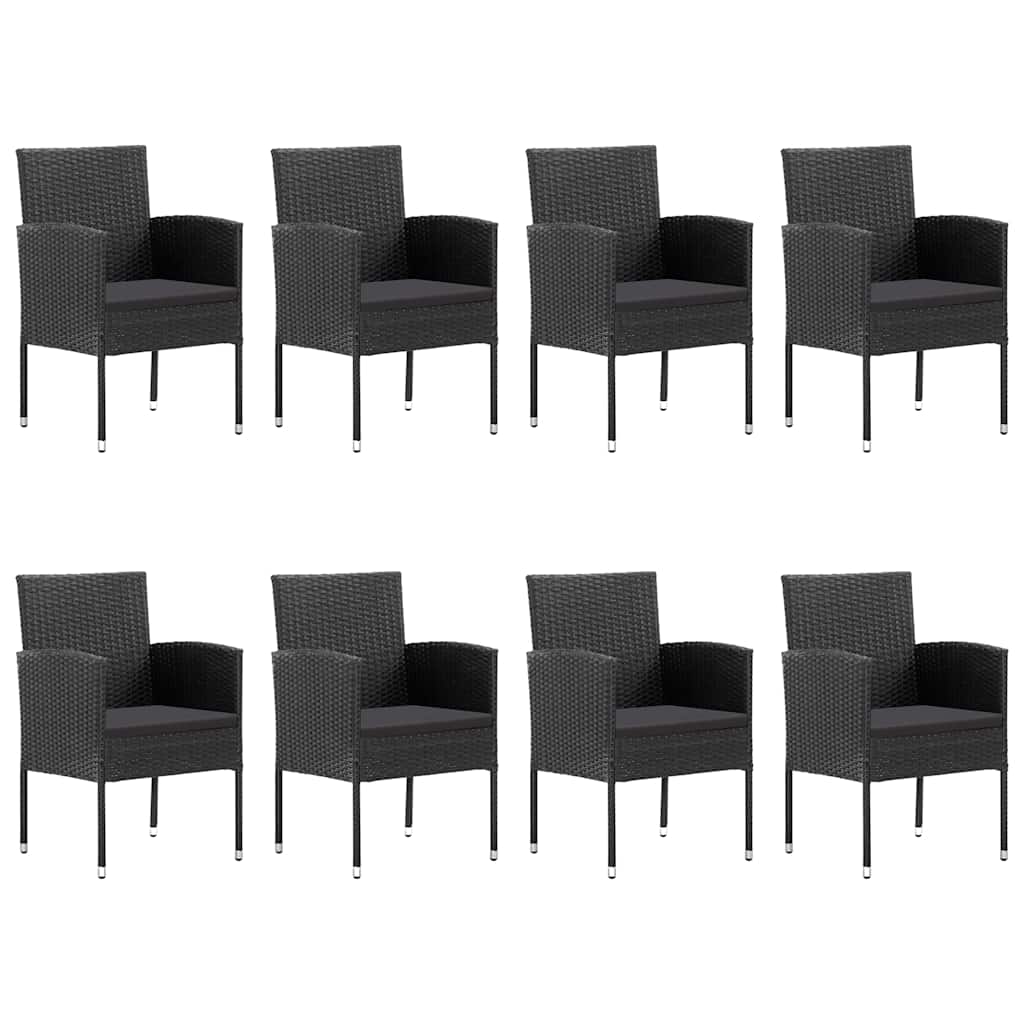9 Pcs conjunto de jantar para jardim preto