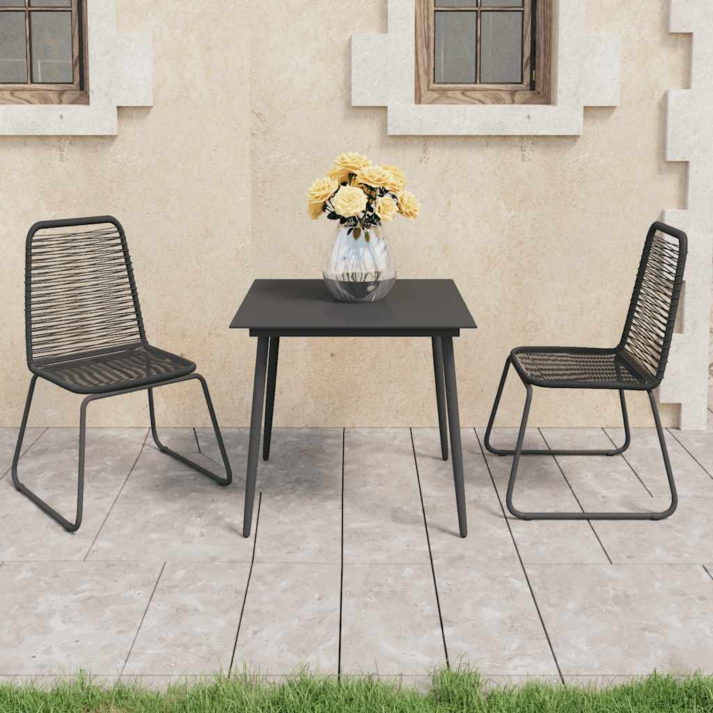 3 Pcs conjunto de jantar para jardim vime de PVC preto